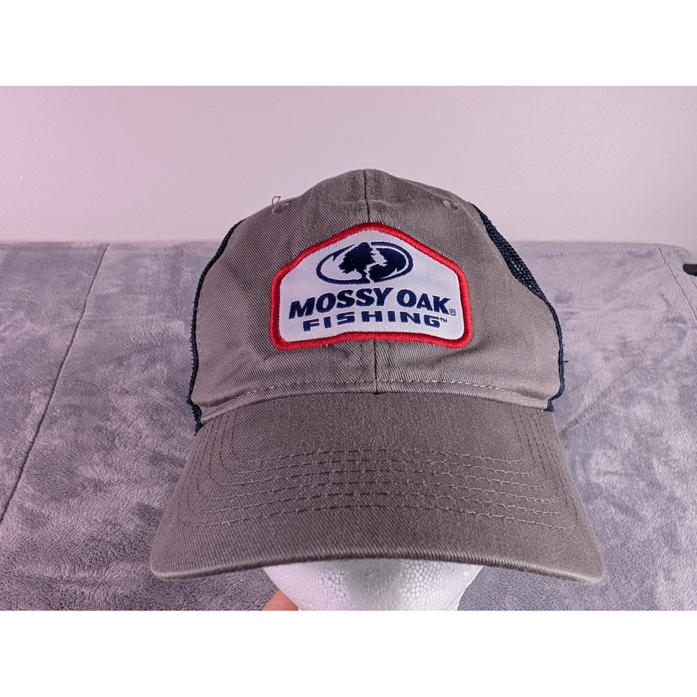 Mossy Oak Fishing Trucker Hat Gray Navy Blue Snapback Mesh Cap OSFM Outdoor Cap
